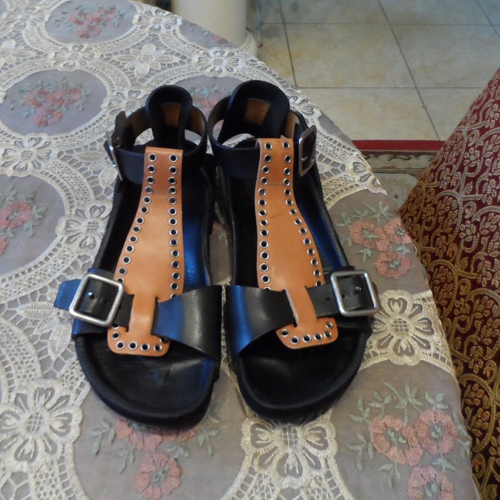 Isabel Marant Black/Beige "Layne" Studded Leather Sandals Size EU 36 - US 6 - Picture 4 of 16